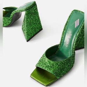 THE ATTICO Devon 115 Mule in Apple Green Glitter 38